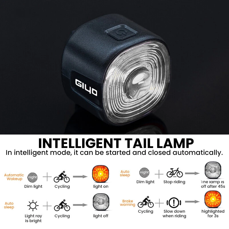 GIYO Smart Brake Sensing RGB Bicycle Taillight Waterproof Warning Flash Lamp USB Charge Bike Rear Light for Outdoor MTB Night Riding Safting — view 3
