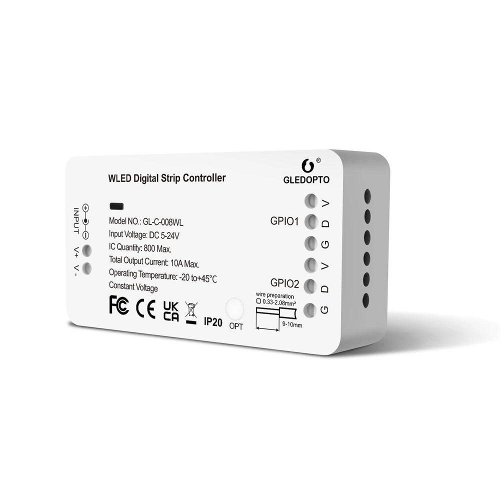 GLEDOPTO WLED Strip Light Controller 5-24V WS2812B WS2811 SK6812 TM1814 WS2813 WS2815 RGBIC LED Digital Strip Wifi Controller — GLEDOPTO