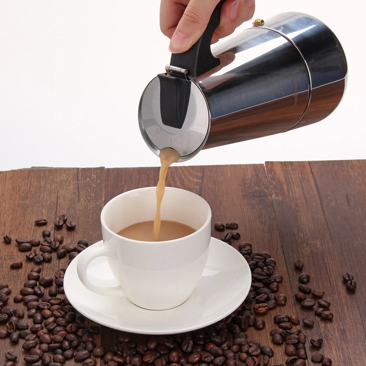 Godmorn Stovetop Espresso Maker Moka Pot Percolator Italian Coffee Maker 300ml/10oz/6 Cup Classic Cafe Maker 430 Stainless Steel Suitable For Induction Cookers — view 10