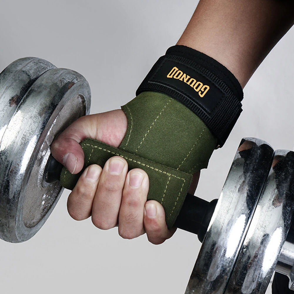 GOUNOD 1Pair Cowhide Sports Fitness Non-slip Palm Wrist Protection Grip Pads for Gym Weightlifting Training Dumbbell Pull-Up — view 10