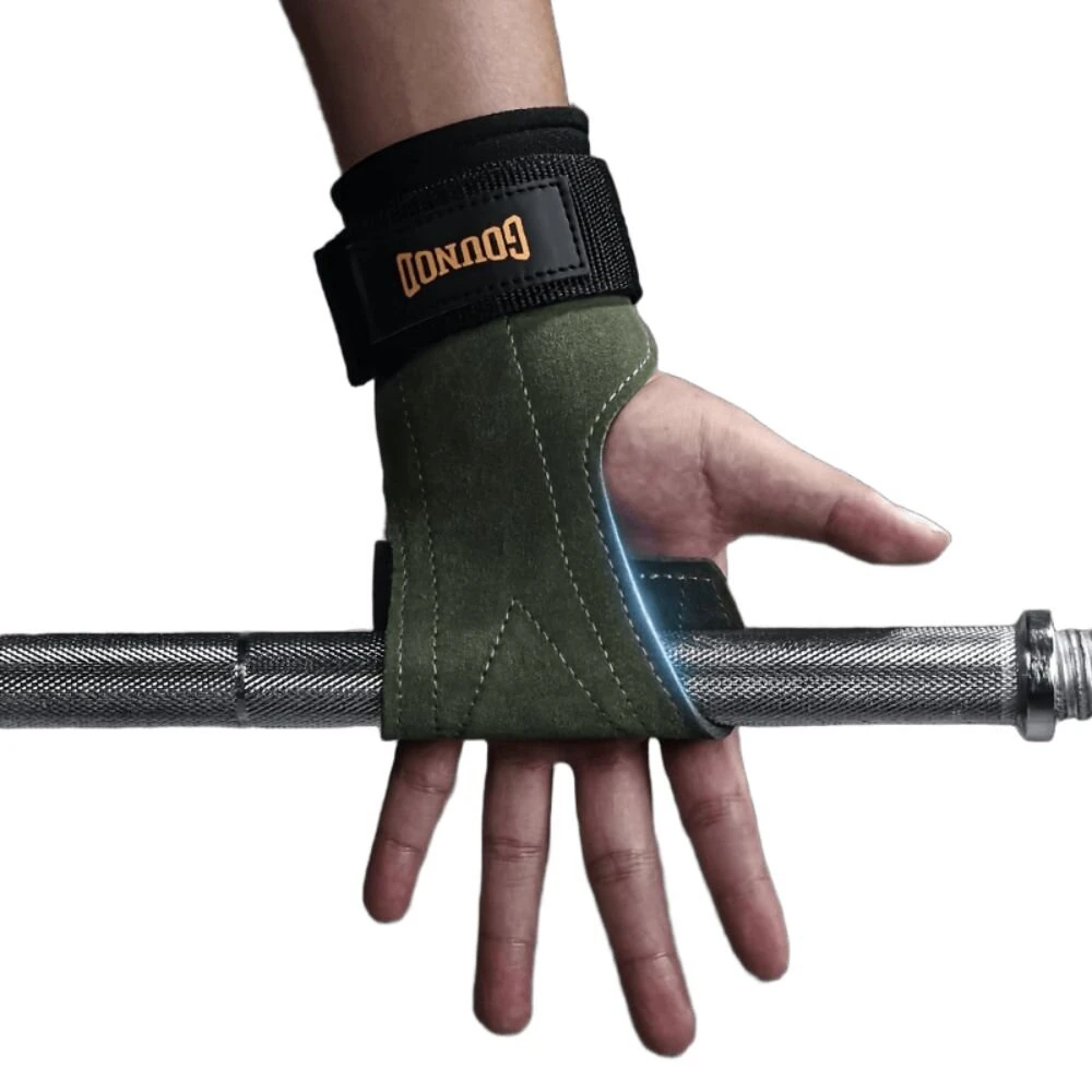 GOUNOD 1Pair Cowhide Sports Fitness Non-slip Palm Wrist Protection Grip Pads for Gym Weightlifting Training Dumbbell Pull-Up — view 2
