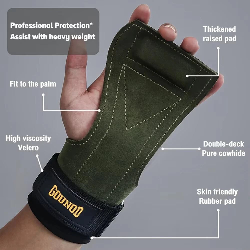 GOUNOD 1Pair Cowhide Sports Fitness Non-slip Palm Wrist Protection Grip Pads for Gym Weightlifting Training Dumbbell Pull-Up — view 3