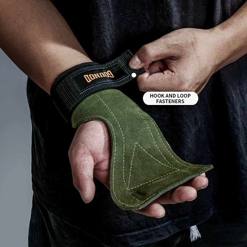 GOUNOD 1Pair Cowhide Sports Fitness Non-slip Palm Wrist Protection Grip Pads for Gym Weightlifting Training Dumbbell Pull-Up — view 4
