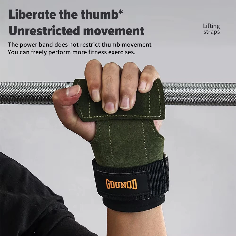 GOUNOD 1Pair Cowhide Sports Fitness Non-slip Palm Wrist Protection Grip Pads for Gym Weightlifting Training Dumbbell Pull-Up — view 5