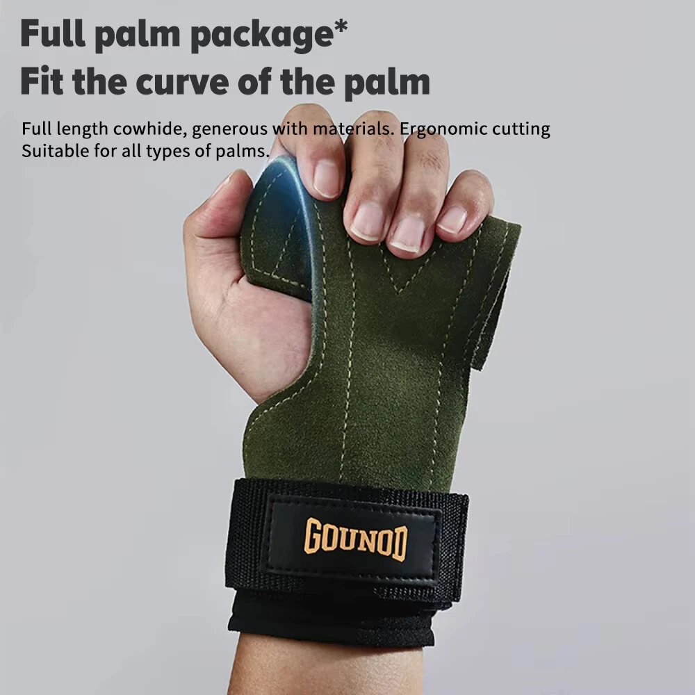GOUNOD 1Pair Cowhide Sports Fitness Non-slip Palm Wrist Protection Grip Pads for Gym Weightlifting Training Dumbbell Pull-Up — view 6