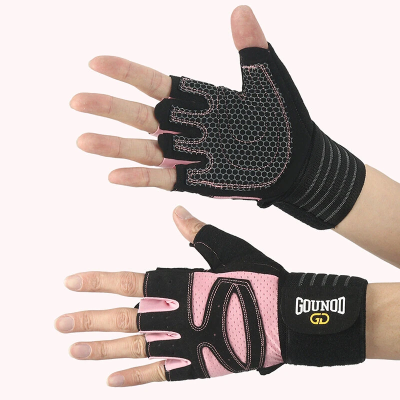 GOUNOD 1Pair Workout Half-finger Gloves Breathable Wear-resistant Extended Strap Fitness Sports Gloves for Barbell Equipment Eeightlifting Iron Exercise — view 10