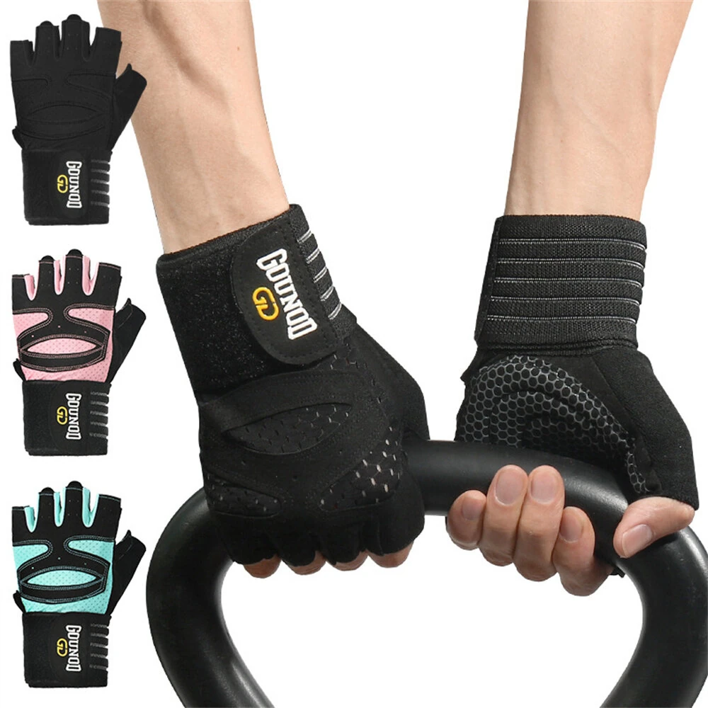 GOUNOD 1Pair Workout Half-finger Gloves Breathable Wear-resistant Extended Strap Fitness Sports Gloves for Barbell Equipment Eeightlifting Iron Exercise — view 2