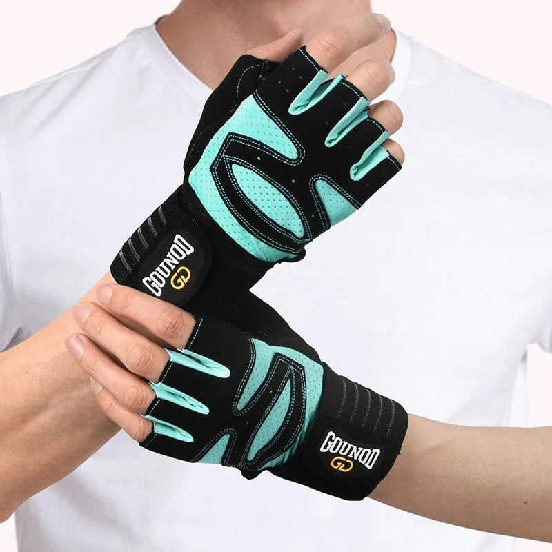 GOUNOD 1Pair Workout Half-finger Gloves Breathable Wear-resistant Extended Strap Fitness Sports Gloves for Barbell Equipment Eeightlifting Iron Exercise — view 7
