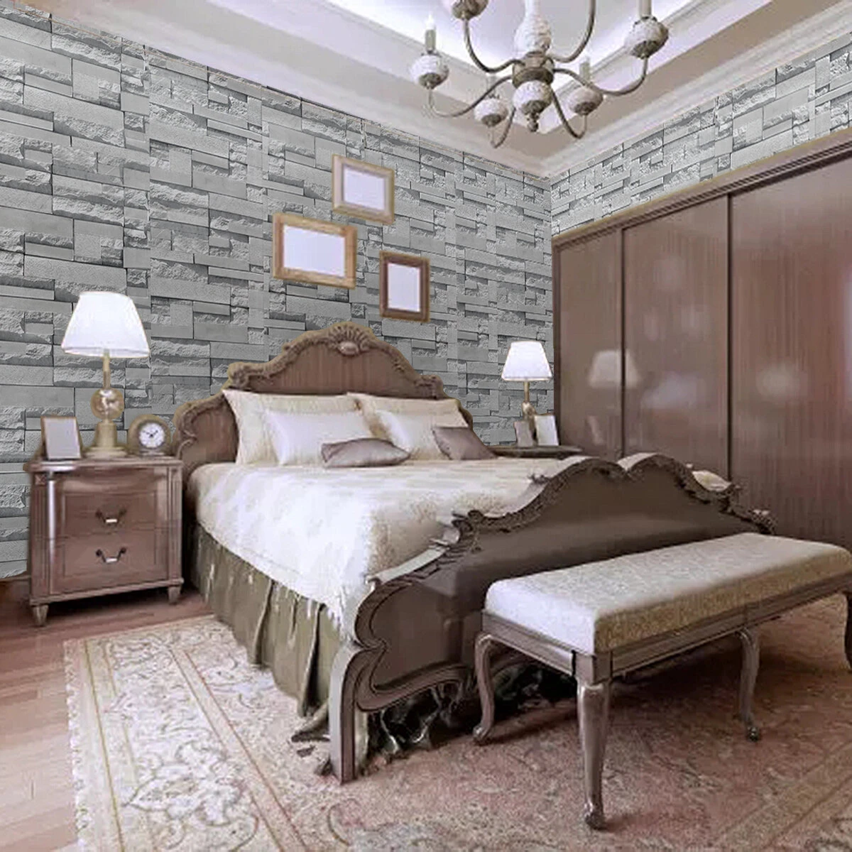 Gray Wallpaper Sticker Wall Cloth Wallpaper Self-Adhesive Waterproof Pvc Retro B — view 5