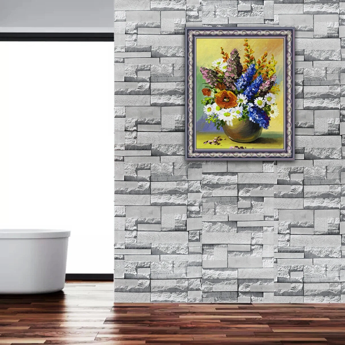 Gray Wallpaper Sticker Wall Cloth Wallpaper Self-Adhesive Waterproof Pvc Retro B — view 6