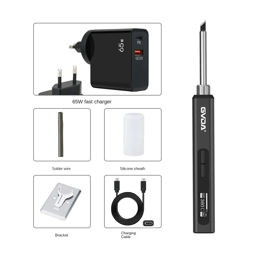 GVDA PD65W Intelligent Electric Soldering Iron with Constant Temperature Control 65W Power Fast Charging USB Type-C Interface OLED Display DIY Tool with Heat-Resistant Silicone Sleeve for Precision Work — view 8