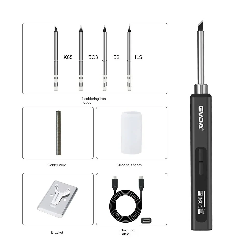 GVDA PD65W Intelligent Electric Soldering Iron with Constant Temperature Control 65W Power Fast Charging USB Type-C Interface OLED Display DIY Tool with Heat-Resistant Silicone Sleeve for Precision Work — view 9
