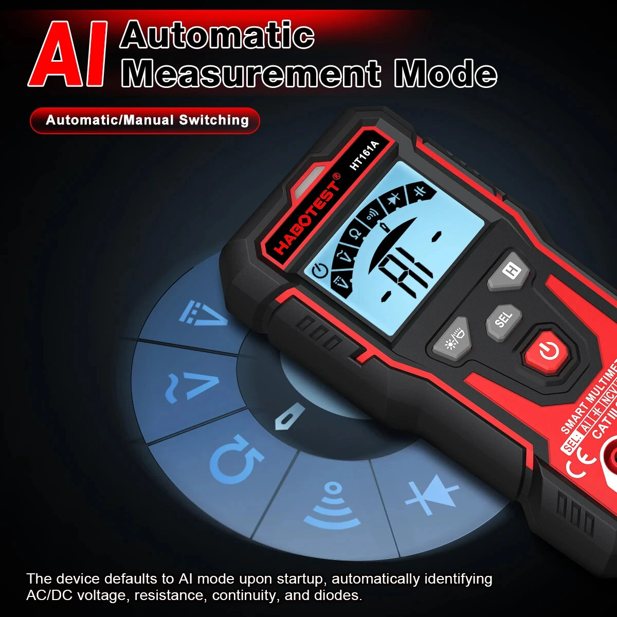Habotest HT161A Smart Digital Multimeter AC DC Voltage Resistance Capacitance True RMS LCD Display Auto Range NCV Continuity Test — view 7