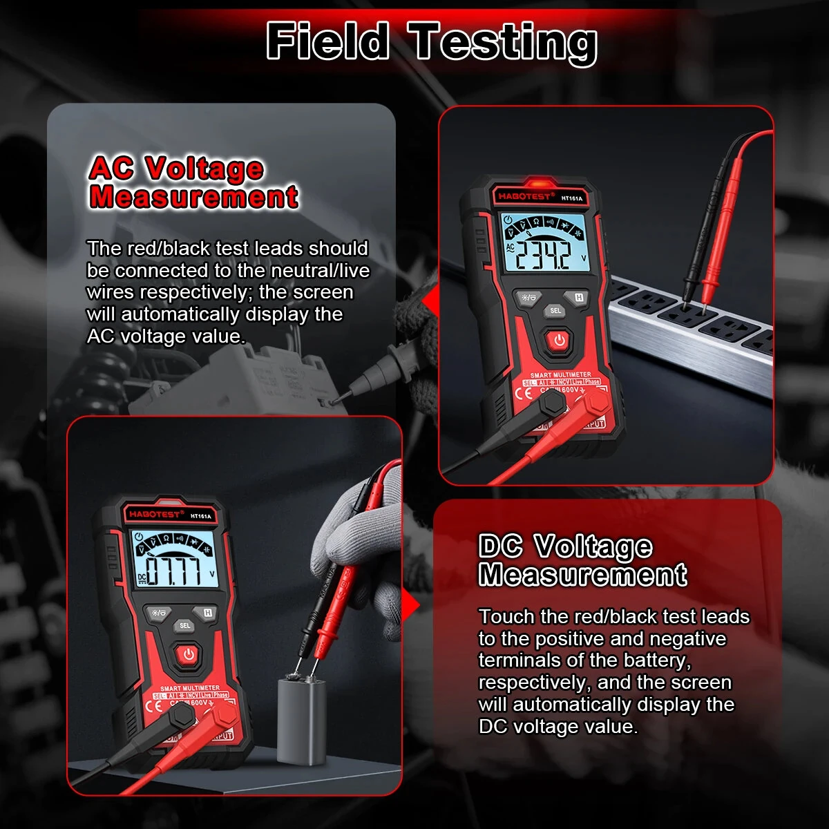 Habotest HT161A Smart Digital Multimeter AC DC Voltage Resistance Capacitance True RMS LCD Display Auto Range NCV Continuity Test — view 9