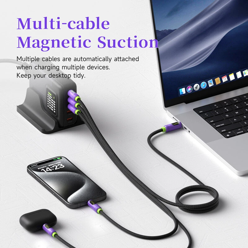 Hagibis SX04S 240W Magnetic USB-C to USB-C Cable with LED Display PD3.1 Fast Charging Data Transmission Copper Core Line 1M/2M Long for iPhone 16 16 Pro 15 15 Plus for Huawei Mate XT for Xiaomi 15pro for Samsung Galaxy Z Flip6 — view 3