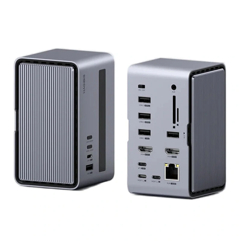 Hagibis U100Pro RGB Strip Light USB-C Docking Station with Dual HD / PD100W USB-C / M.2 SSD Enclosure / Ethernet / SD/TF Card Slot / 3.5mm Audio / USB Hubs Support Two-host Connection for Laptop Macbook Pro — view 2