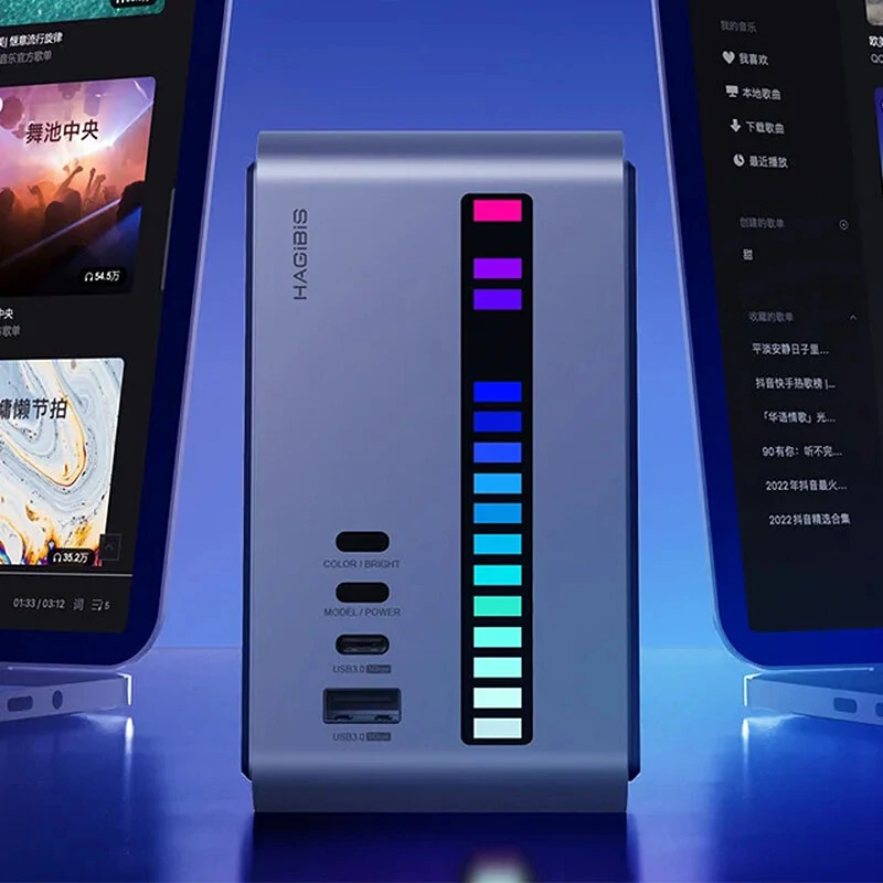 Hagibis U100Pro RGB Strip Light USB-C Docking Station with Dual HD / PD100W USB-C / M.2 SSD Enclosure / Ethernet / SD/TF Card Slot / 3.5mm Audio / USB Hubs Support Two-host Connection for Laptop Macbook Pro — view 6