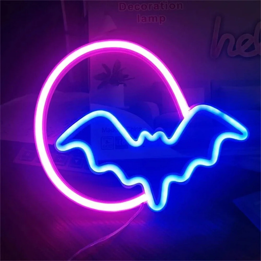 Halloween Bat Moon Neon Sign LED Light USB or Battery Powered IP42 Waterproof Festive Wall and Table Decor — Halloween