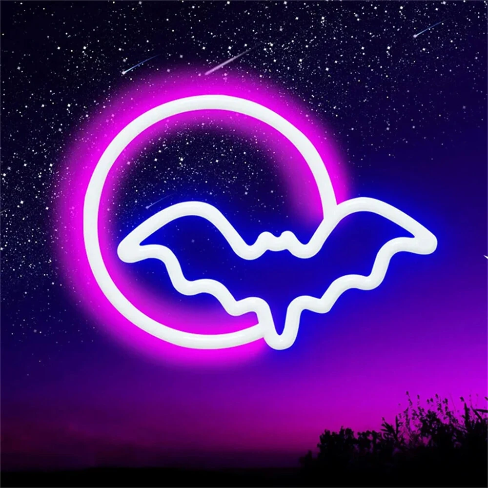 Halloween Bat Moon Neon Sign LED Light USB or Battery Powered IP42 Waterproof Festive Wall and Table Decor — view 3