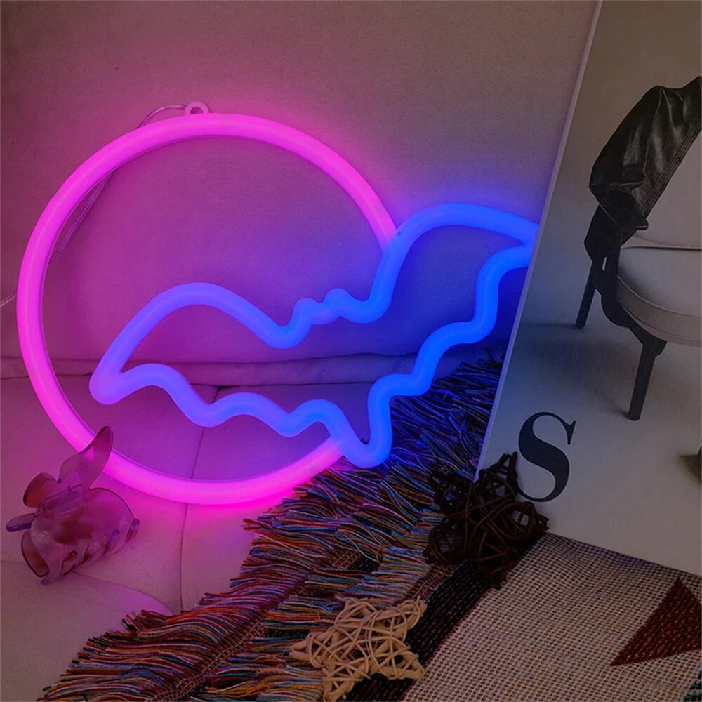 Halloween Bat Moon Neon Sign LED Light USB or Battery Powered IP42 Waterproof Festive Wall and Table Decor — view 4