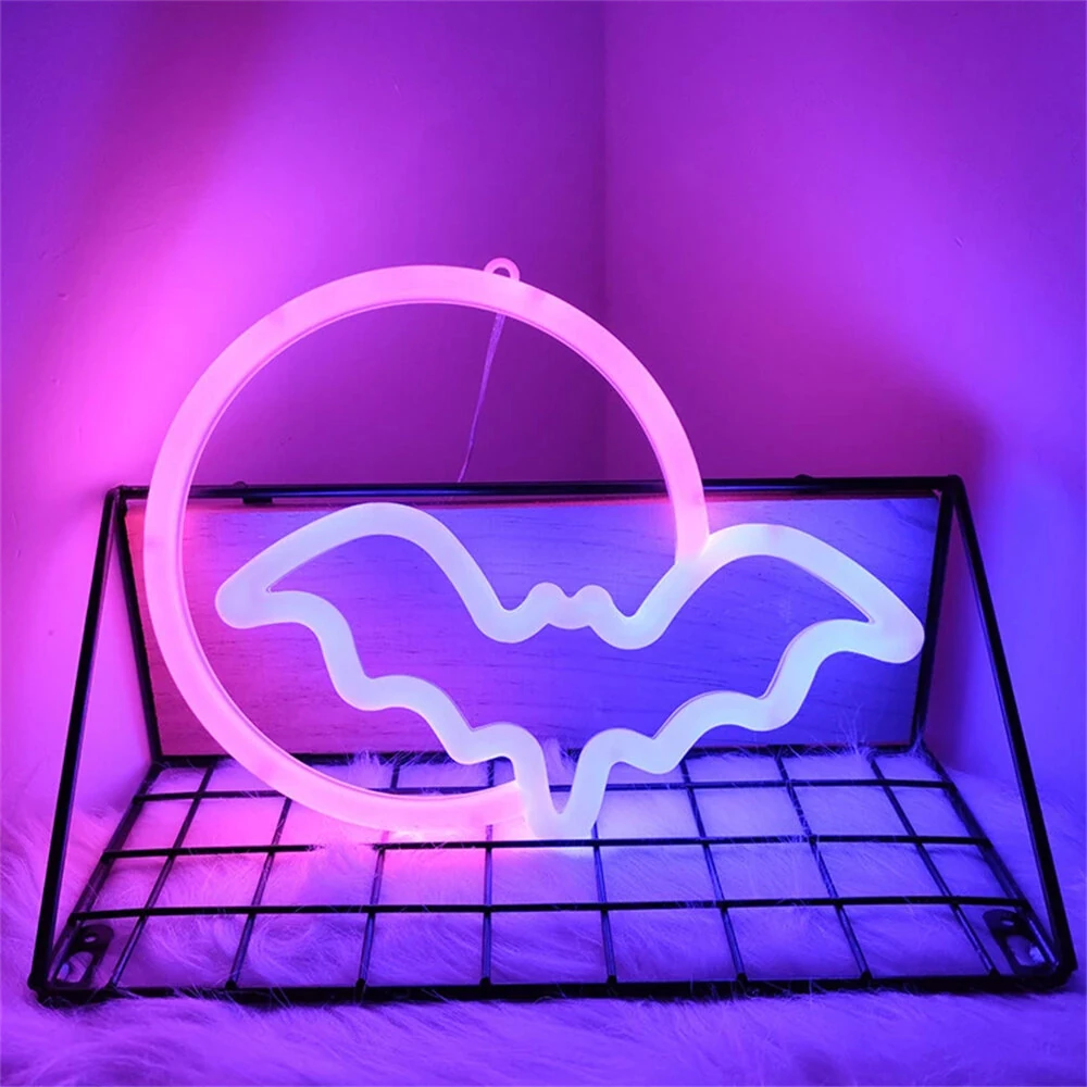 Halloween Bat Moon Neon Sign LED Light USB or Battery Powered IP42 Waterproof Festive Wall and Table Decor — view 5