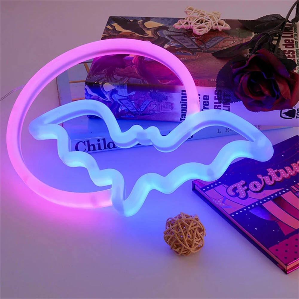 Halloween Bat Moon Neon Sign LED Light USB or Battery Powered IP42 Waterproof Festive Wall and Table Decor — view 6