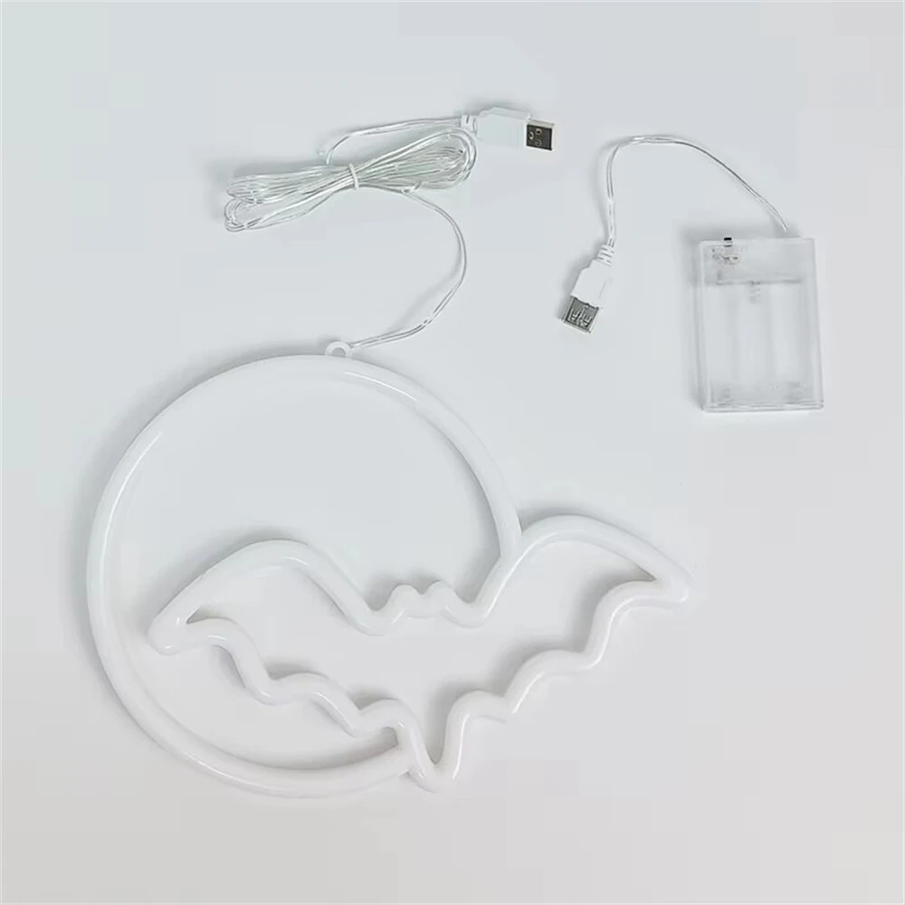 Halloween Bat Moon Neon Sign LED Light USB or Battery Powered IP42 Waterproof Festive Wall and Table Decor — view 7
