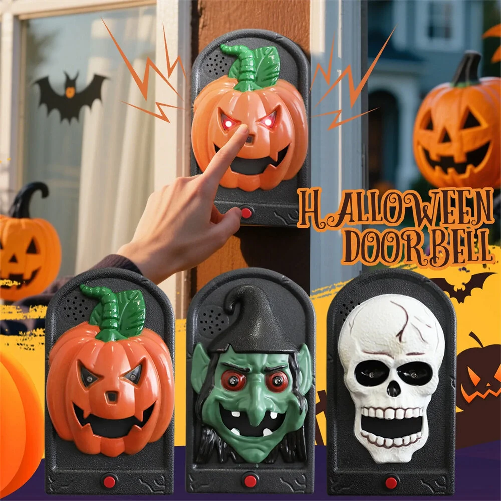 Halloween Doorbell Decorations With Spooky Sounds & Lightup Eyes Animated Pumpkin/Skull/Witch Design for Scary Door Decoration Prank Prop Trick Or Treats Event — view 3