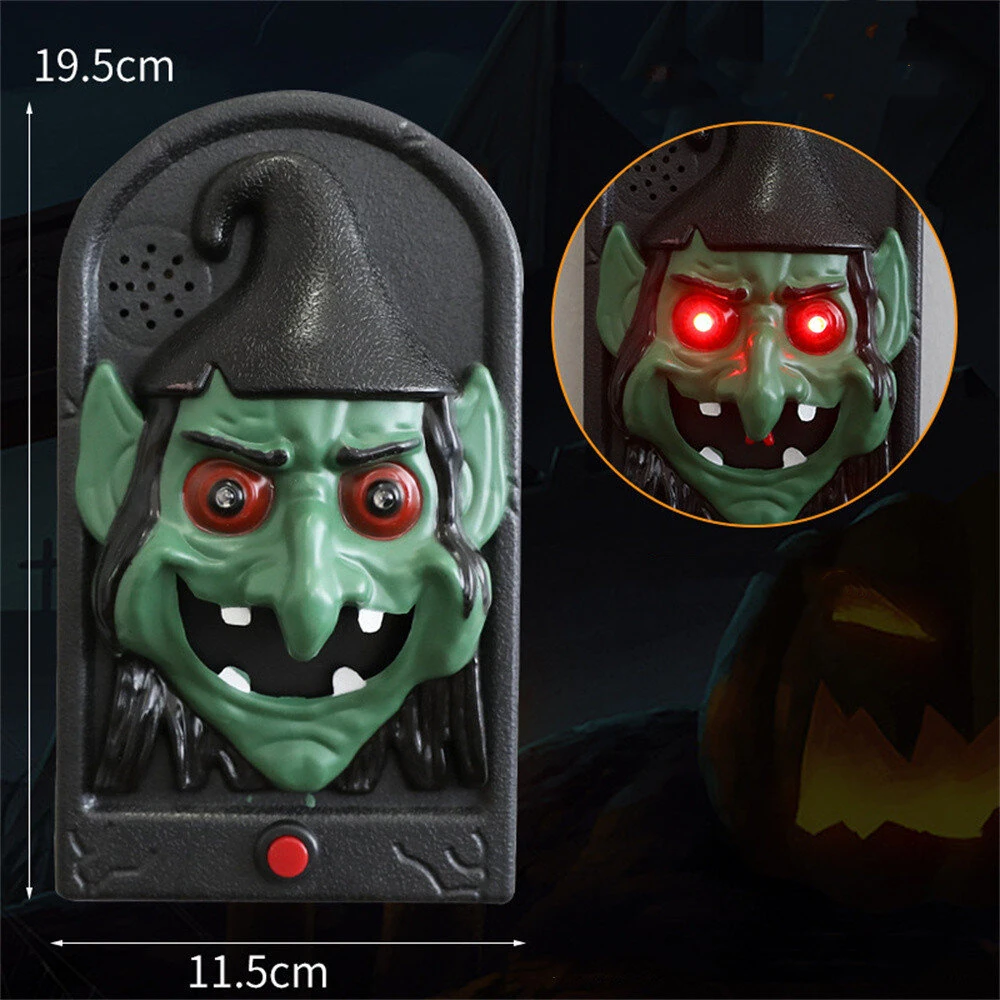 Halloween Doorbell Decorations With Spooky Sounds & Lightup Eyes Animated Pumpkin/Skull/Witch Design for Scary Door Decoration Prank Prop Trick Or Treats Event — view 9