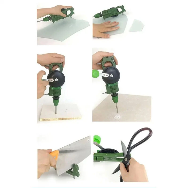 Hand Crank Hole Puncher Manual Drill Multi Purpose Tool for Wood Glass Sharpening Lightweight Portable Metal ABS Construction — view 7