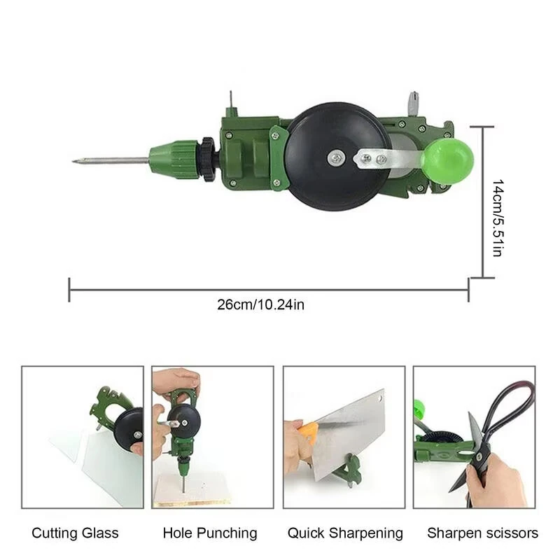 Hand Crank Hole Puncher Manual Drill Multi Purpose Tool for Wood Glass Sharpening Lightweight Portable Metal ABS Construction — view 8