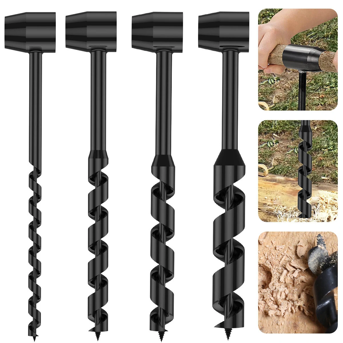 Hand Drill Carbon Steel Manual Auger Drill Portable Manual Survival Drill Bit Self-Tapping Survival Wood Punch Tool 4 Size Options Available — view 3