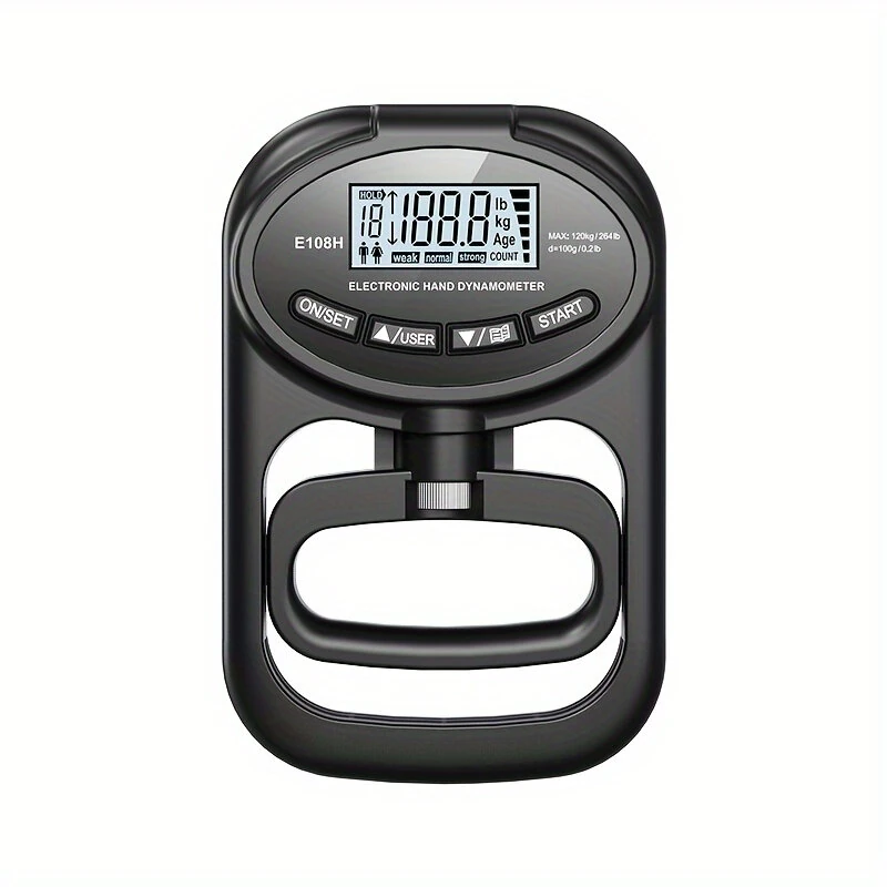 Hand Dynamometer Digital Grip Strength Tester 265 lb 120 kg Max Rechargeable Battery USB LED Display Windproof Rubberized Indoor Outdoor Use — view 2