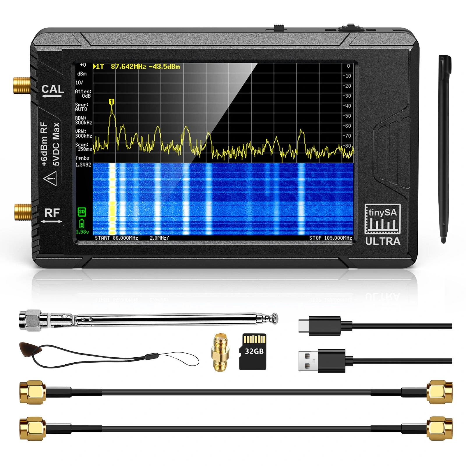 Handheld 4" Display Tiny Spectrum Analyzer TinySA ULTRA 100kHz to 5.3GHz with 32GB Card Version V0.4.5.1 — Pricio