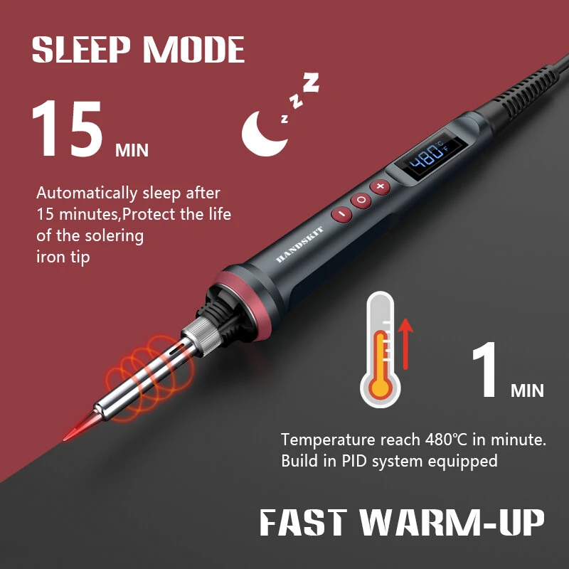 Handskit 90W LED Digital Soldering Iron Kit 110V/220V Adjust Temperature Electrical Soldering Iron 4 Wire Core Welding Tools — view 5