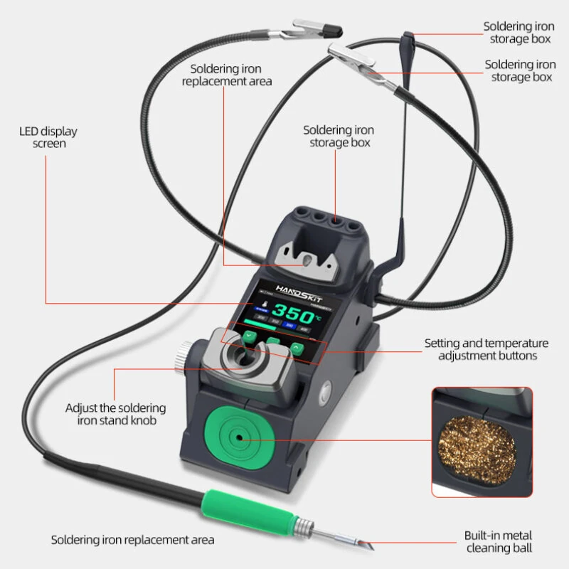 HANDSKIT S5 Portable Welding Station Rapid Heating Intelligent Sleep Function Adjustable Temperature 100-450℃ Compatible with 210 245 115 Handles Large Color Screen Compact Design — view 7