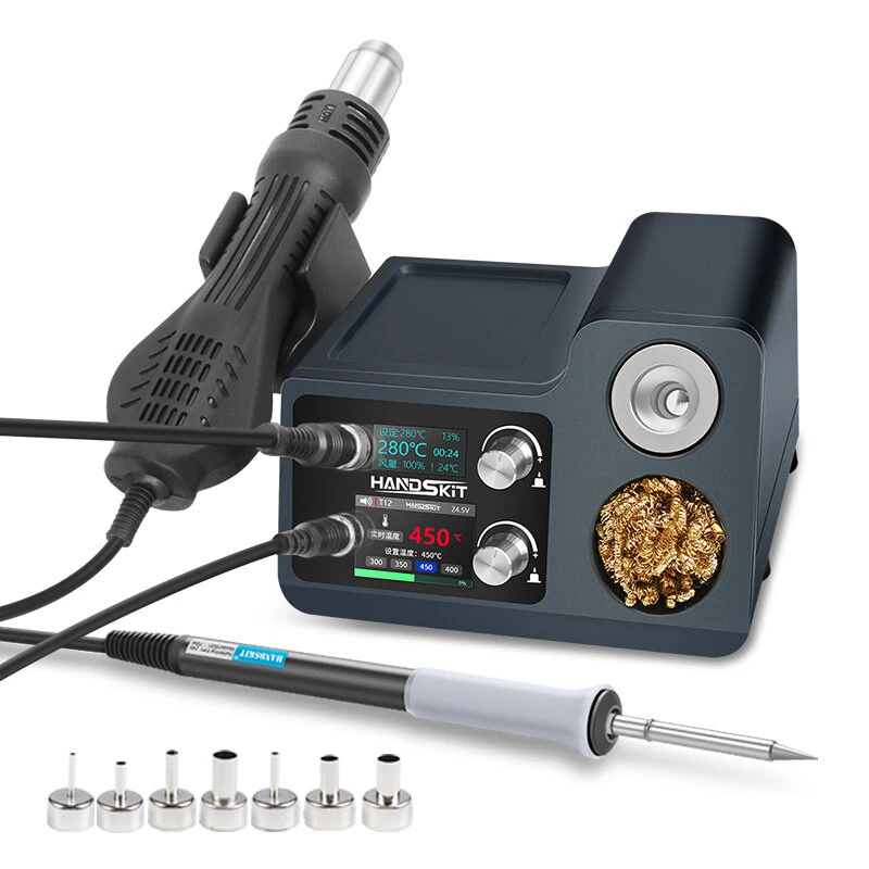 HANDSKIT S810 S812 Two In One Soldering Station Dual Screen 700W Hot Air Gun Adjustable Temperature Rapid Heating Quiet Operation Brushless Airflow Low Noise Soldering And Desoldering Tool — HANDSKIT