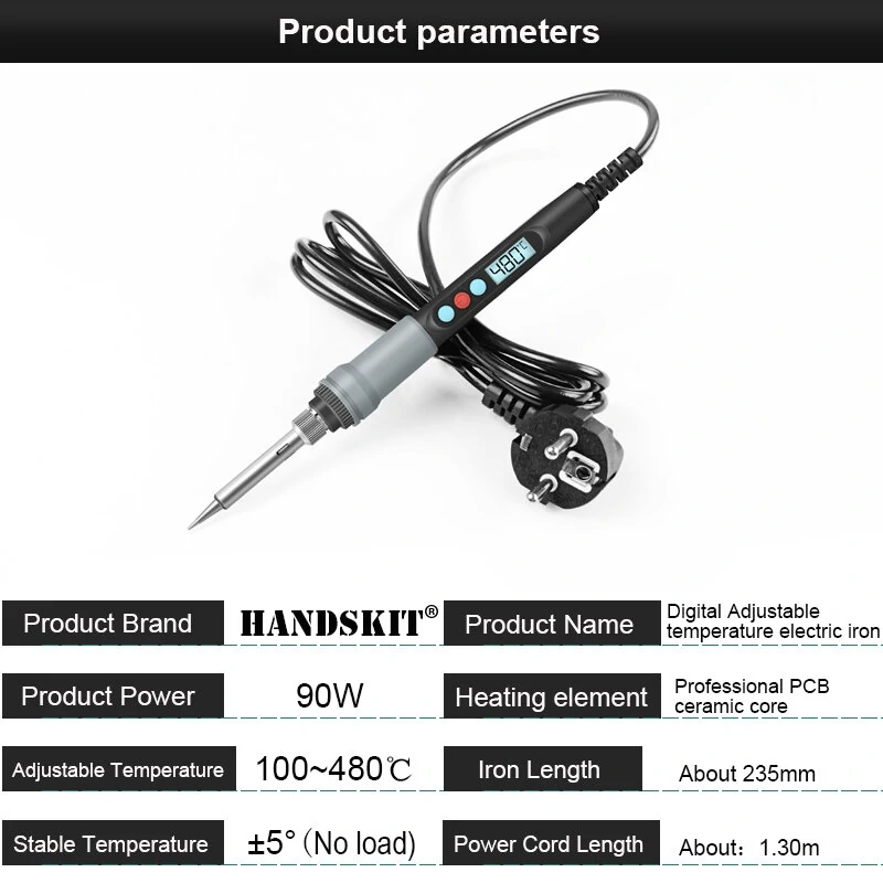 HANDSKIT SI926 90W Digital Adjustable Temperature Electric Soldering Iron Kit for BGA SMD PCB IC Repair Without Spare Tip — view 4