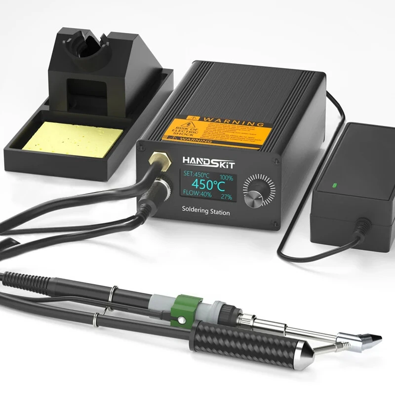 HANDSKIT T12A Desoldering Station Soldering Iron EU Plug Hot Air Gun Suction Tin Gun 150W Adjustable Temperature OLED Display STM32 Control — HANDSKIT