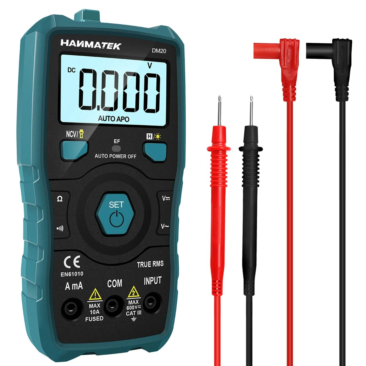 HANMATEK DM20 Digital Multimeter Auto-Ranging 6000 Counts Smart Electrical Tester with Non-Contact Voltage Function Safe Reliable for AC/DC Voltage Current Resistance Continuity Measurements — view 2