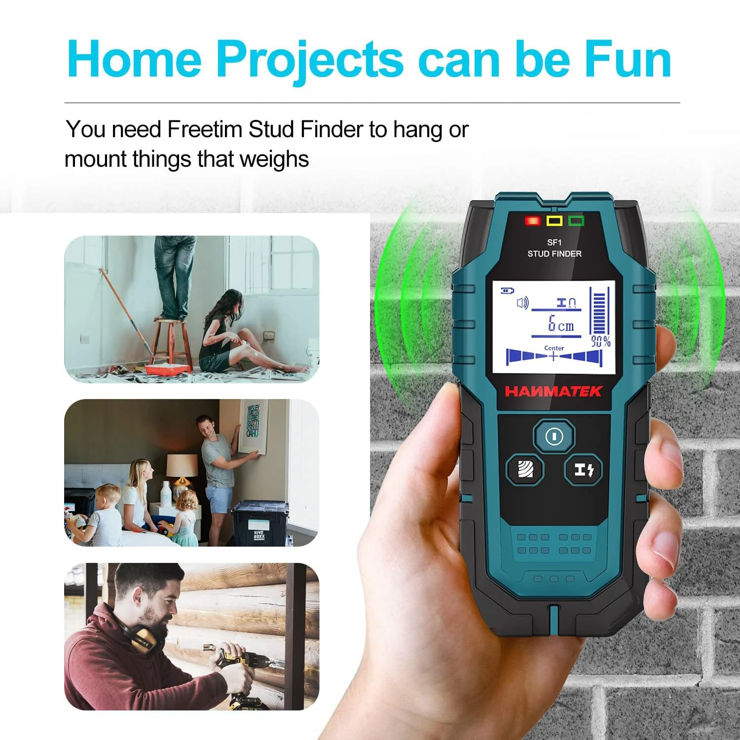 HANMATEK SF1 Stud Finder Wall Scanner Detector Professional 5 in 1 Scan Mode HD LCD Display Automatic Calibration with Audio Alarm Ideal for Detecting Metal Wood AC Wires Behind Walls Floors Ceilings — view 6