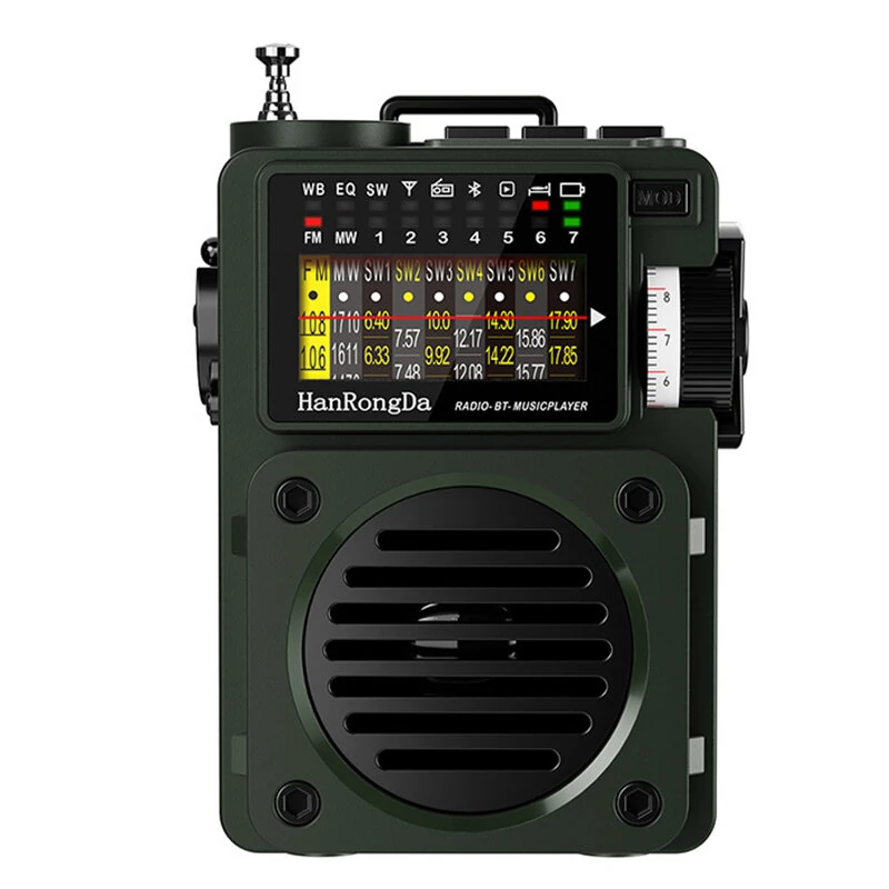 Hanrongda HRD-700 Radio Full Band MW/FM/SW/WB Radio Portable Multimedia Music Player 110 Stations Supports bluetooth TF Card Receiver Signal for Home Gatherings Outdoor Activities