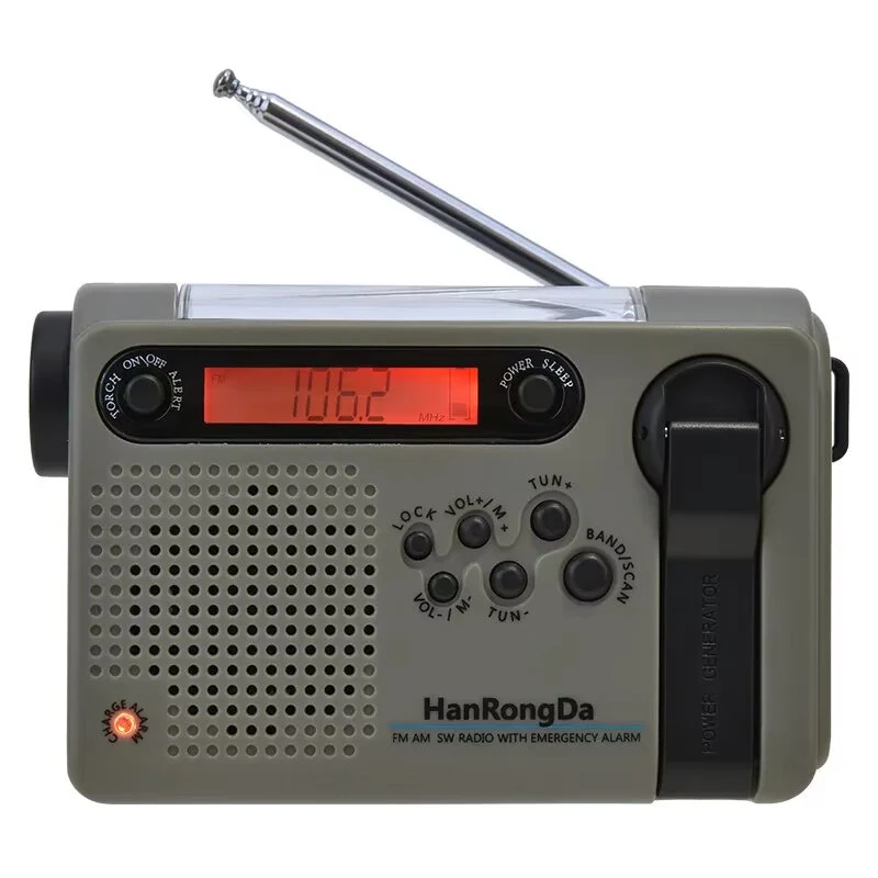 HanRongDa HRD-900 Emergency Radio AM FM SW Solar Hand Crank NOAA Weather Alert 2000mAh Power Bank Flashlight SOS Alarm Portable Survival Gear for Outdoor Camping Emergency Preparedness