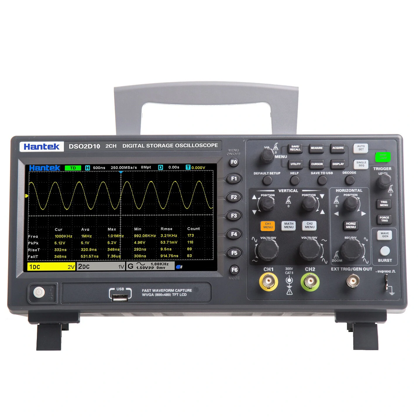 Hantek DSO2D10 Digital Oscilloscope 2CH+1CH Digital Storage 1GS/s Sampling Rate 100MHz Bandwidth Dual Channel Economical Oscilloscope with Signal Source(AWG) — view 3