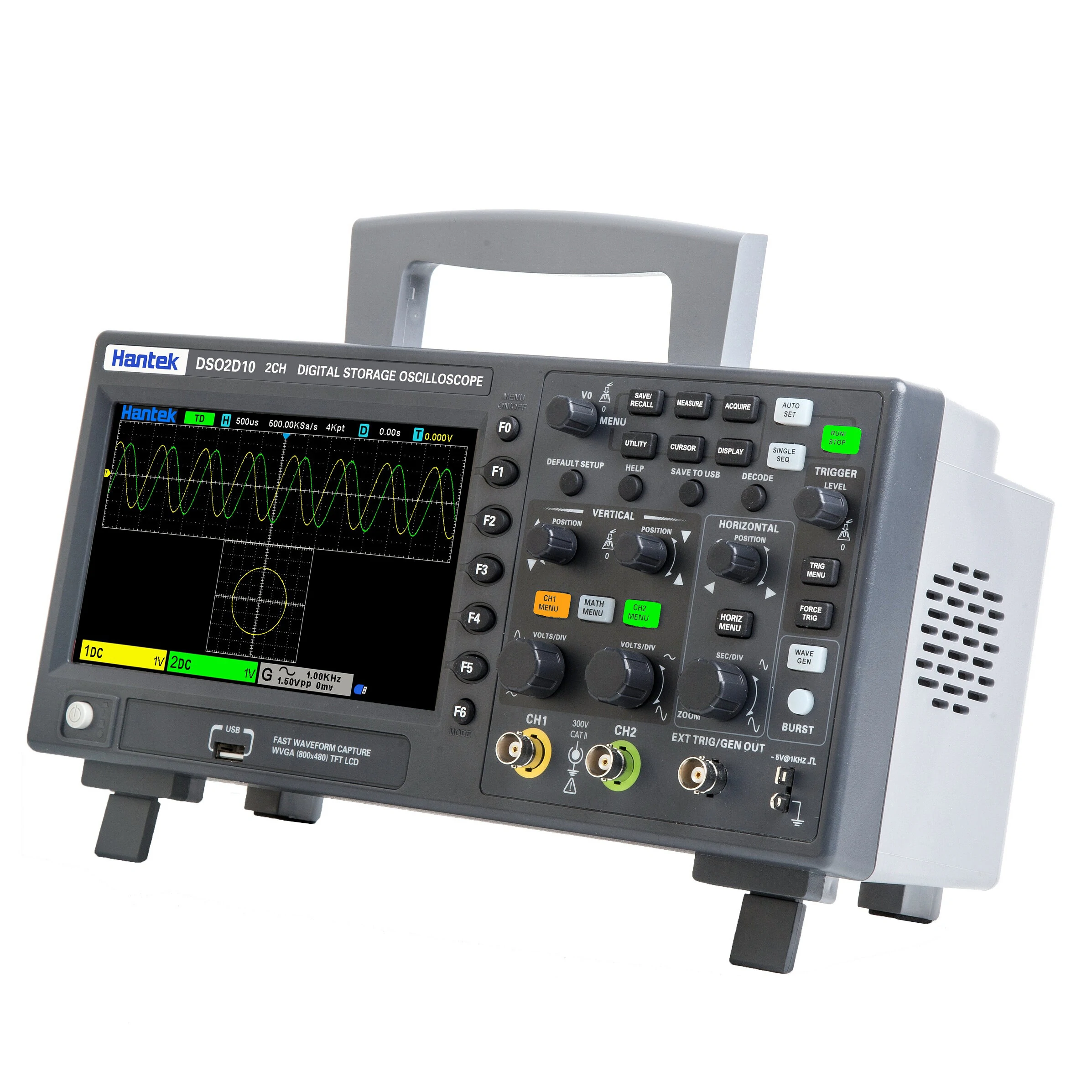 Hantek DSO2D10 Digital Oscilloscope 2CH+1CH Digital Storage 1GS/s Sampling Rate 100MHz Bandwidth Dual Channel Economical Oscilloscope with Signal Source(AWG) — view 4
