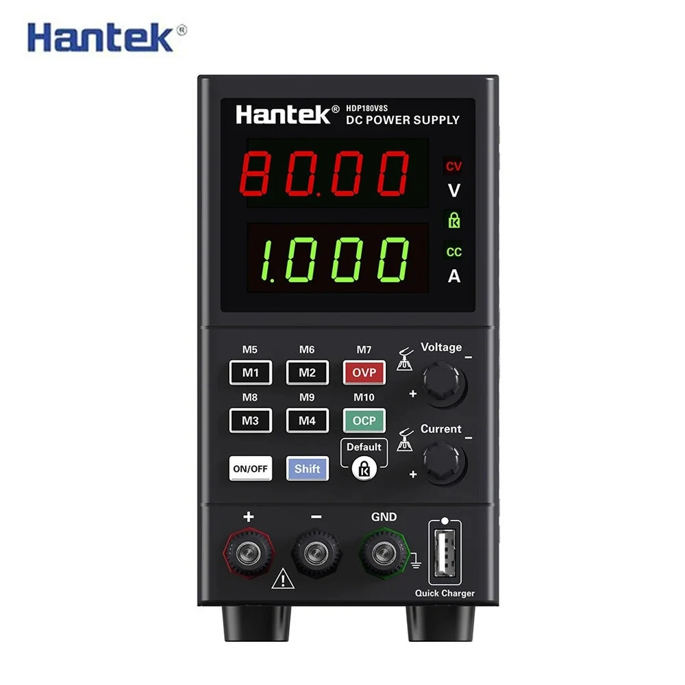Hantek HDP180V8S DC Power Supply with Four-Digit Display USB Quick Charging Function AC 230/115V Switch 0-160V Output Voltage Overload and Overheat Protection Portable Design — HANTEK