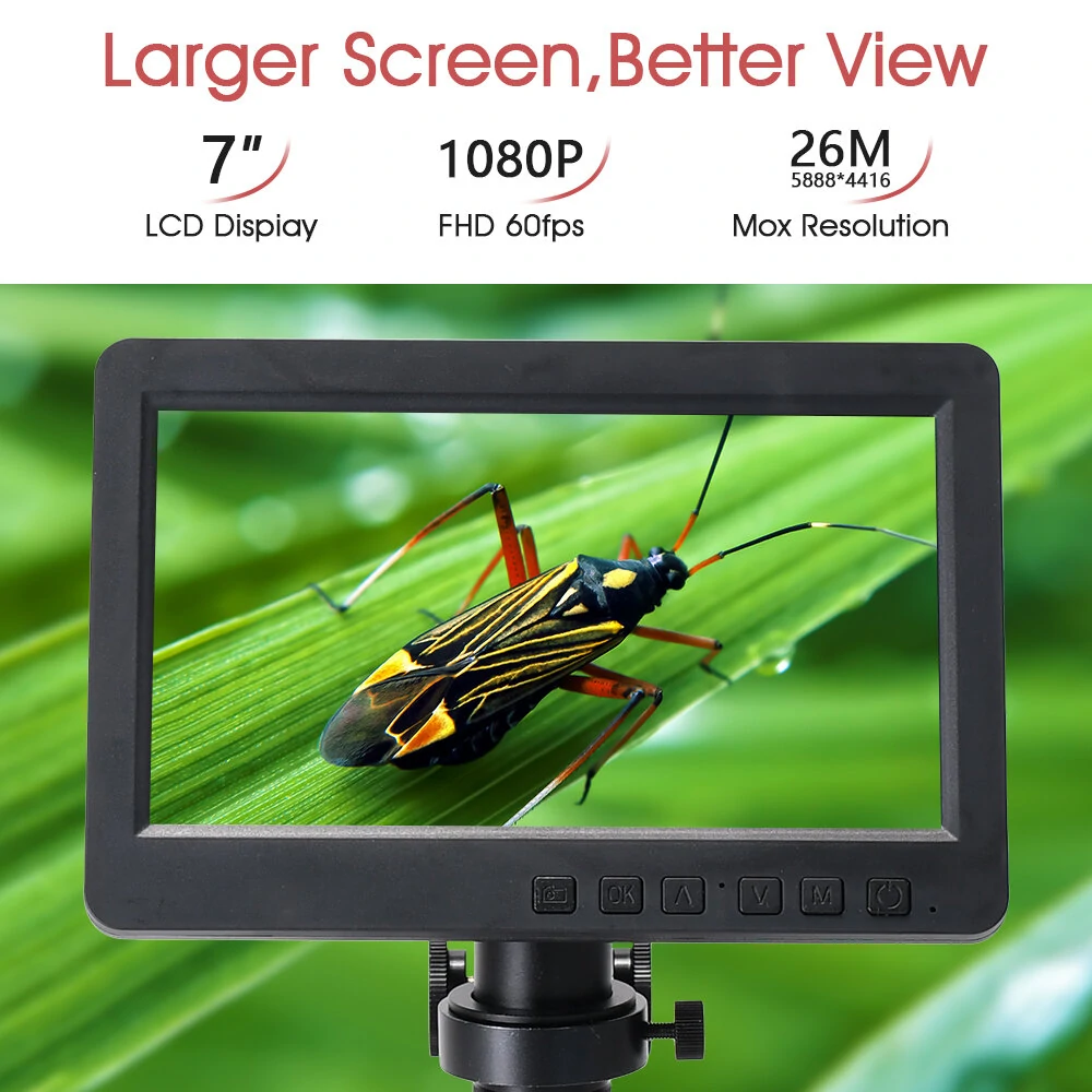 HAYEAR 26MP HDMI-compatible Digital Microscope 2100X Digital Magnification Adjustable 7 inch Screen 60fps Hight Frames Rate Microscope Camera with HDR Mode Can Eliminate Metal Reflection For Soldering HY-2070 — view 4