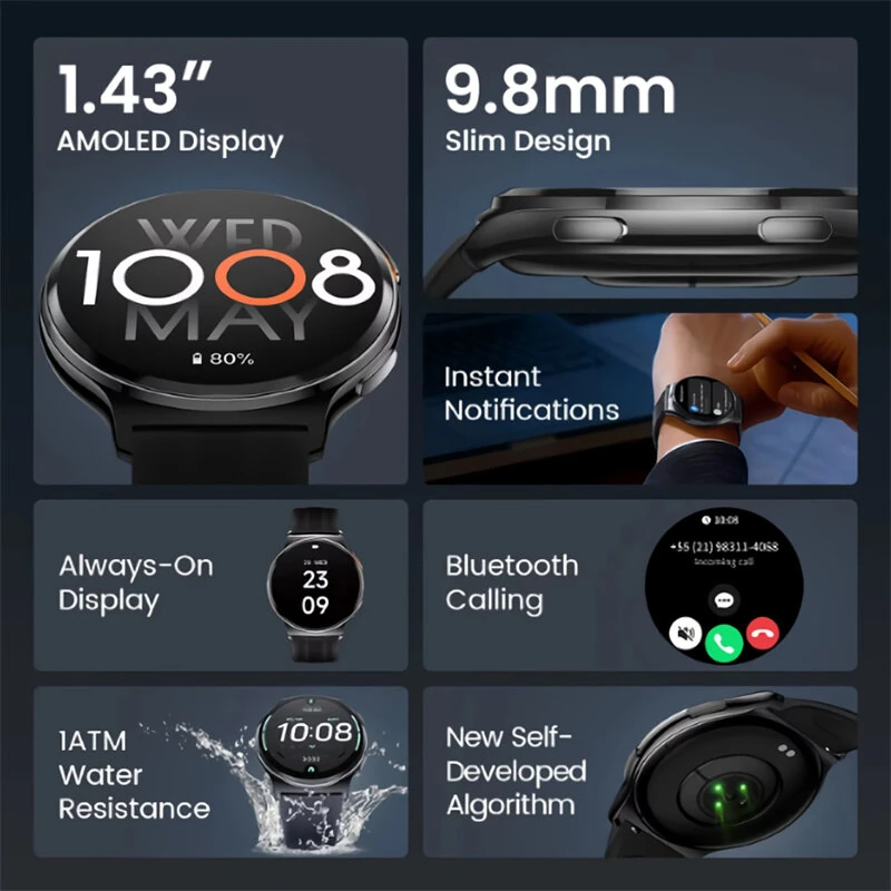 HAYLOU Solar Lite 2 1.43-inch AMOLED Display 1ATM Waterproof Heart Rate Blood Pressure Blood Oxygen Monitor Sleep Monitoring Multi-sport Modes Smart Watch — view 2