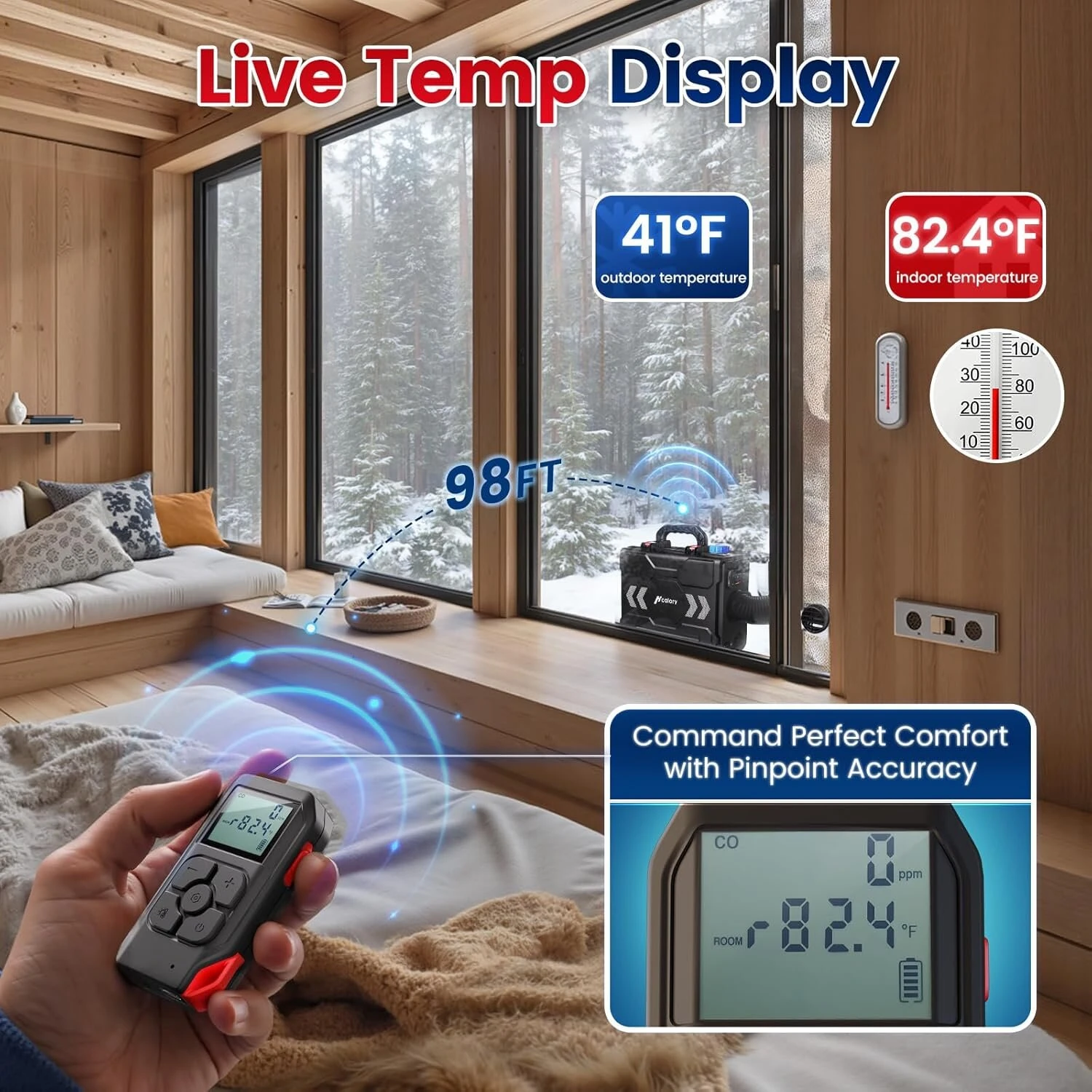 Hcalory Diesel Heater Upgraded Version LCD Panel Remote Control with Wireless Temperature Sensing Function — view 2