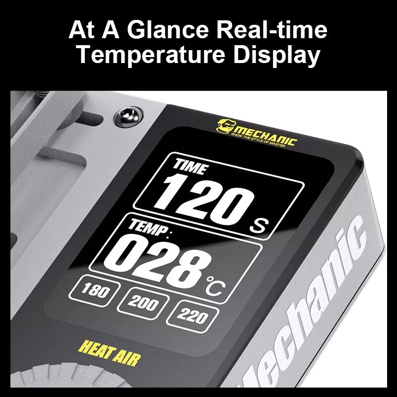 HEAT AIR Preheating Platform 600W PTC Heating Core Temperature Control Mobile Phone Motherboard Repair Layering Glue Removal Tin Planting Soldering Reflow Station HD Display Adjustable Timer — view 5